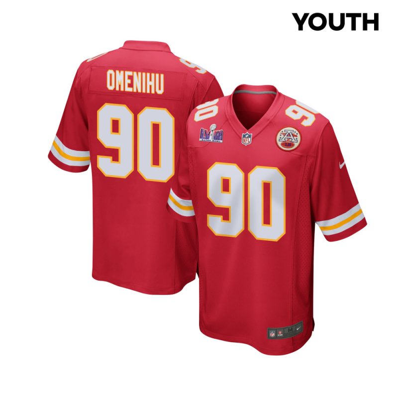 charles omenihu 90 kansas city chiefs super bowl lviii patch game youth jersey red