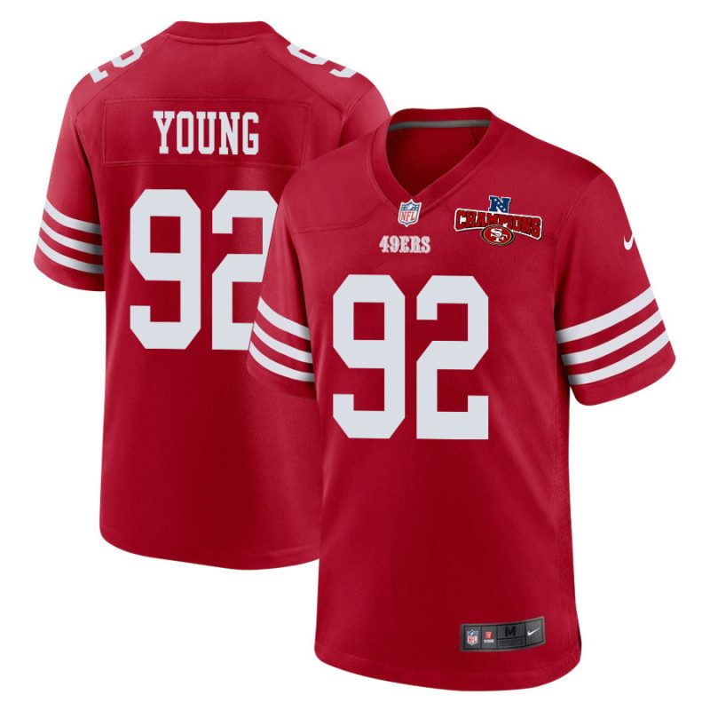 chase young 92 san francisco 49ers nfc champions patch game men jersey scarlet