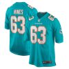 chasen hines 63 miami dolphins men team game jersey aqua