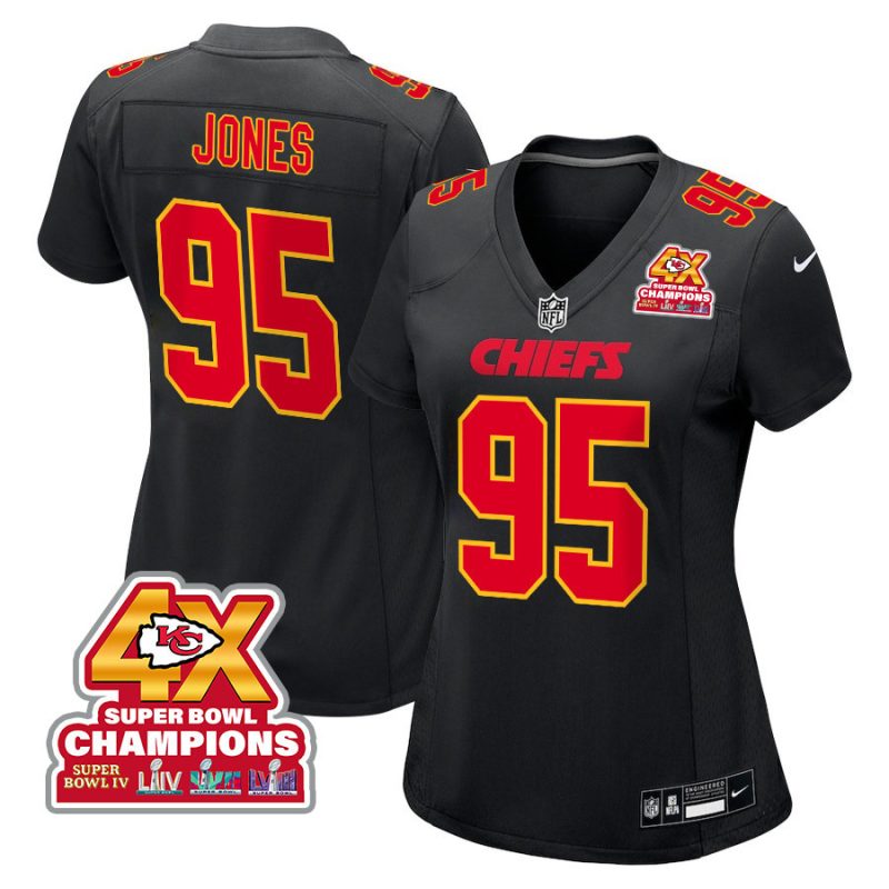 chris jones 95 kansas city chiefs super bowl lviii champions 4x fashion game women jersey carbon black