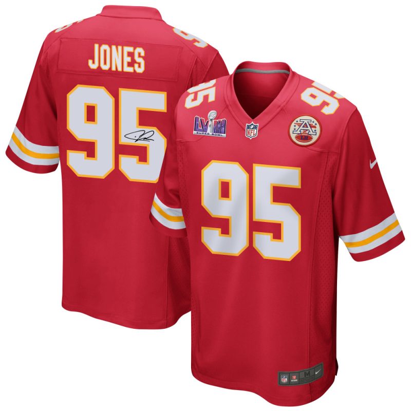 chris jones 95 signed kansas city chiefs super bowl lviii game men jersey red