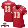 chris oladokun 13 kansas city chiefs super bowl lviii champions 4 stars patch game women jersey red