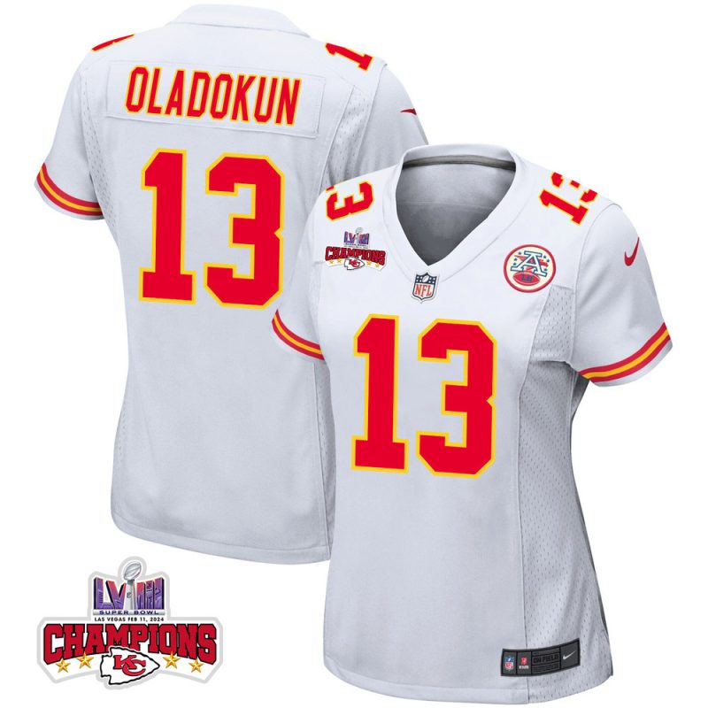 chris oladokun 13 kansas city chiefs super bowl lviii champions 4 stars patch game women jersey white