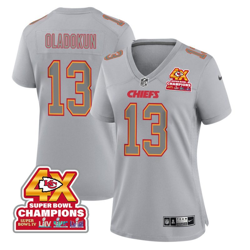 chris oladokun 13 kansas city chiefs super bowl lviii champions 4x atmosphere fashion game women jersey gray