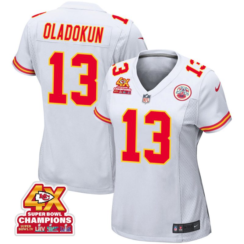 chris oladokun 13 kansas city chiefs super bowl lviii champions 4x game women jersey white