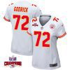 chukwuebuka godrick 72 kansas city chiefs super bowl lviii champions 4 stars patch game women jersey white