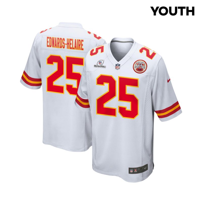 clyde edwards helaire 25 kansas city chiefs super bowl lviii patch game youth jersey white