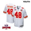 cole christiansen 48 kansas city chiefs super bowl lviii champions 4 stars patch game youth jersey white