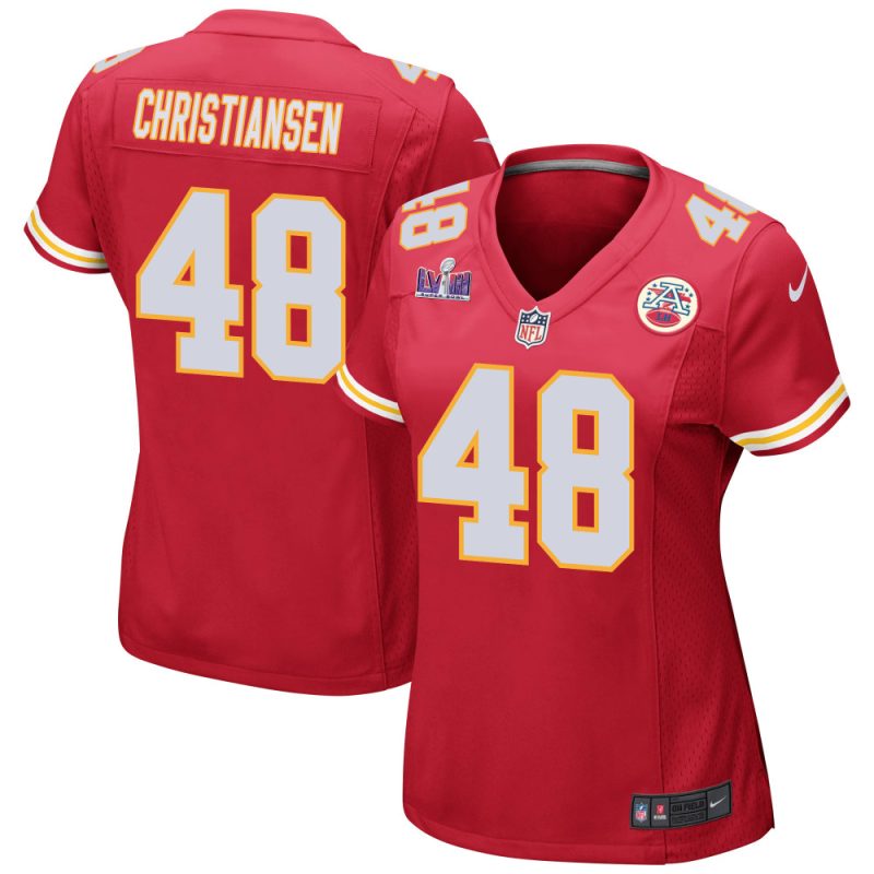 cole christiansen 48 kansas city chiefs super bowl lviii patch game women jersey red