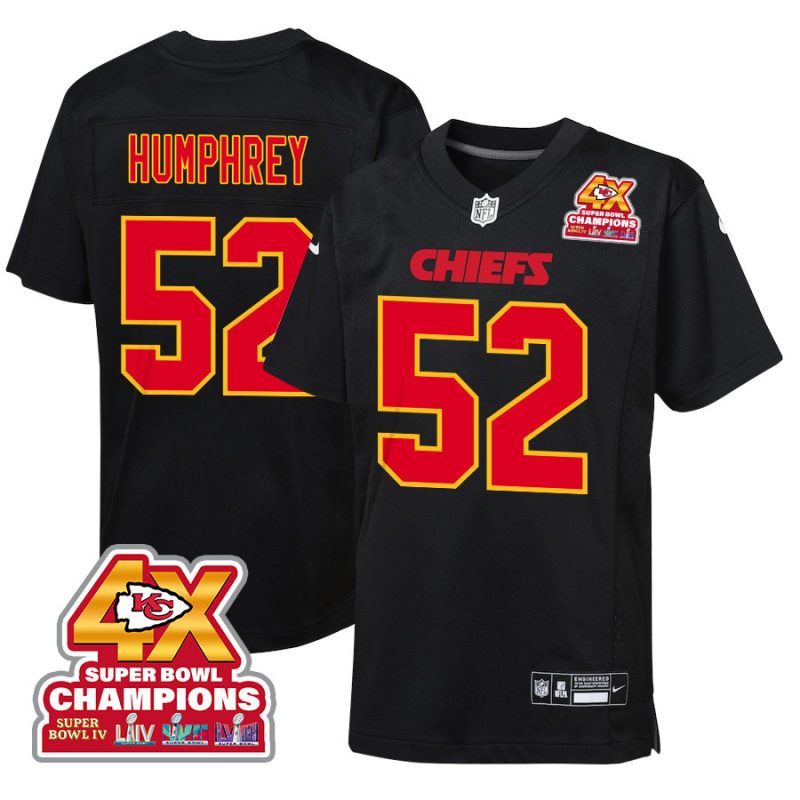 creed humphrey 52 kansas city chiefs super bowl lviii champions 4x fashion game youth jersey carbon black