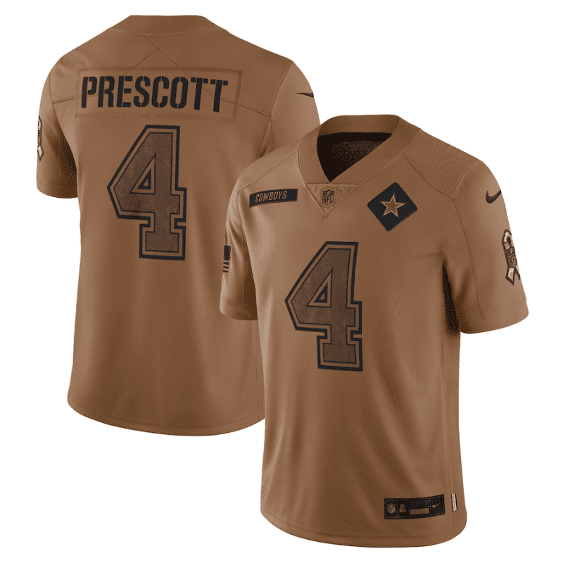 dak prescott 4 dallas cowboys 2023 salute to service limited jersey brown