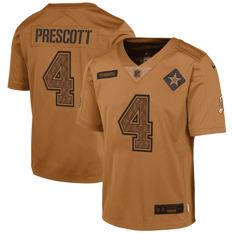 dak prescott 4 dallas cowboys 2023 salute to service limited youth jersey brown