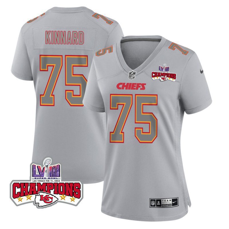 darian kinnard 75 kansas city chiefs super bowl lviii champions 4 stars patch atmosphere fashion game women jersey gray