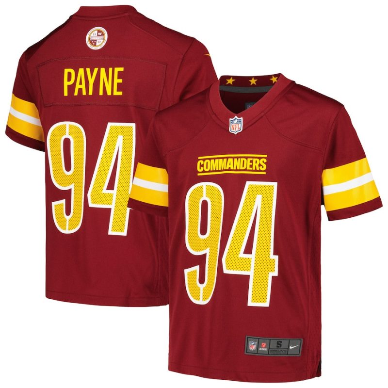 daron payne 94 washington commanders youth game jersey burgundy