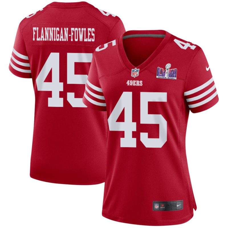 demetrius flannigan fowles 45 san francisco 49ers super bowl lviii patch game women jersey scarlet