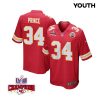 deneric prince 34 kansas city chiefs super bowl lviii champions 4 stars patch game youth jersey red