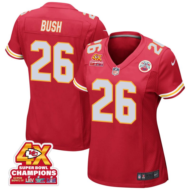 deon bush 26 kansas city chiefs super bowl lviii champions 4x game women jersey red