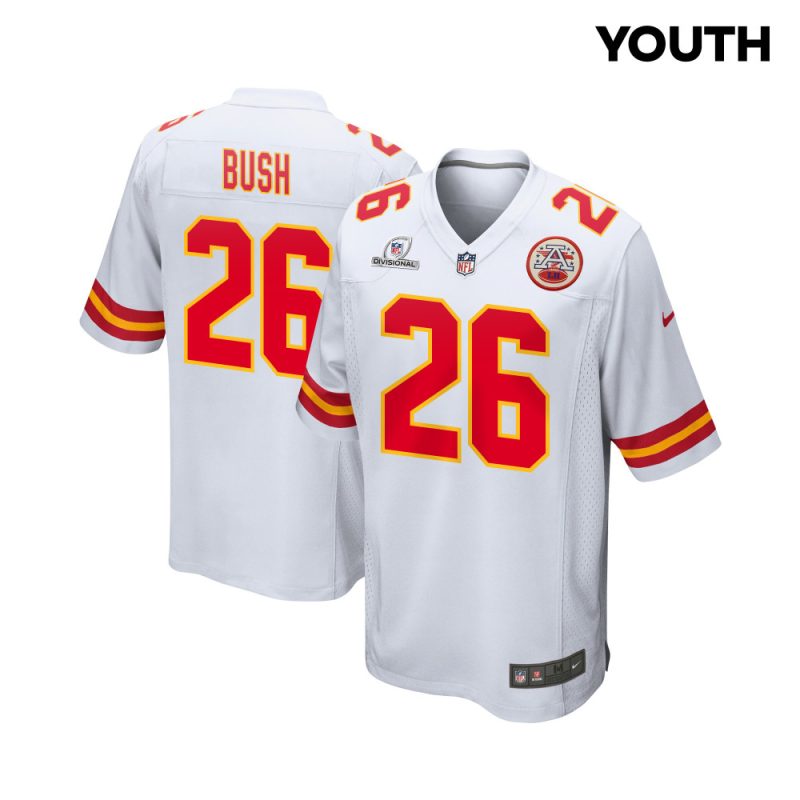 deon bush 26 kansas city chiefs super bowl lviii patch game youth jersey white