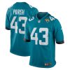 derek parish 43 jacksonville jaguars men game jersey teal