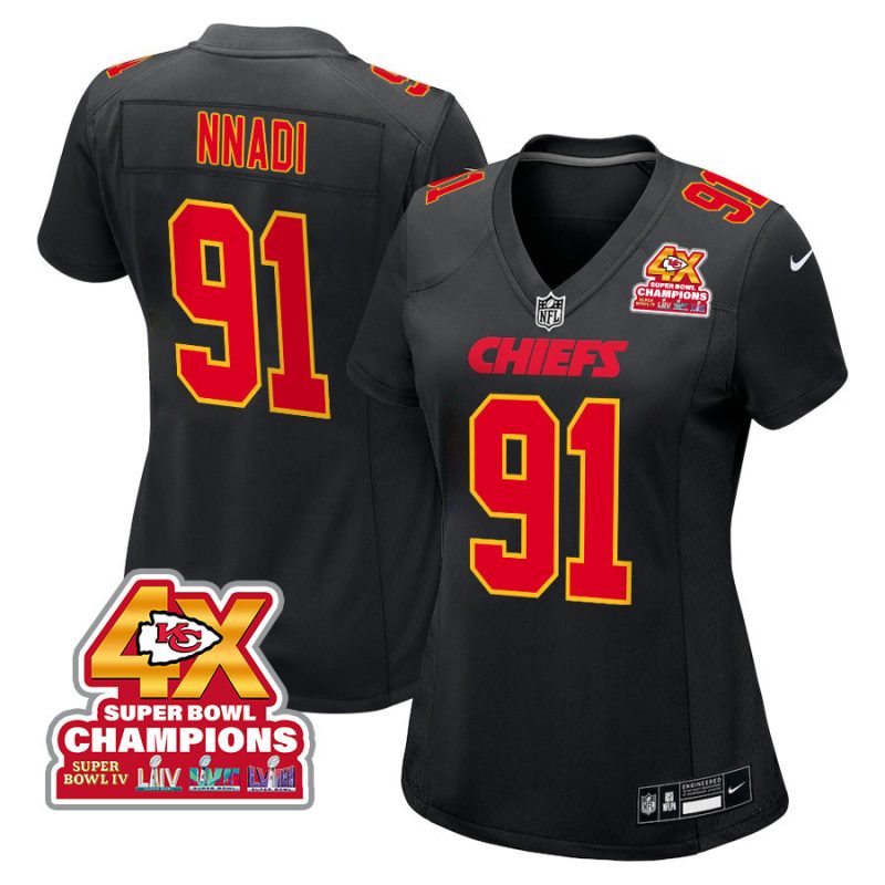 derrick nnadi 91 kansas city chiefs super bowl lviii champions 4x fashion game women jersey carbon black