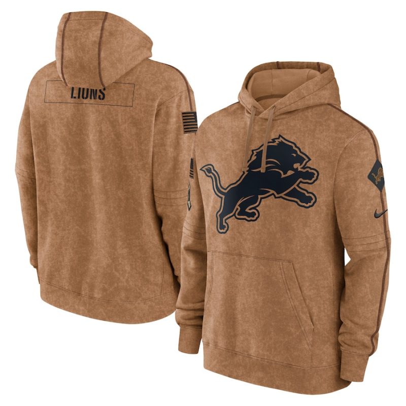 detroit lions 2023 salute to service club pullover men hoodie brown