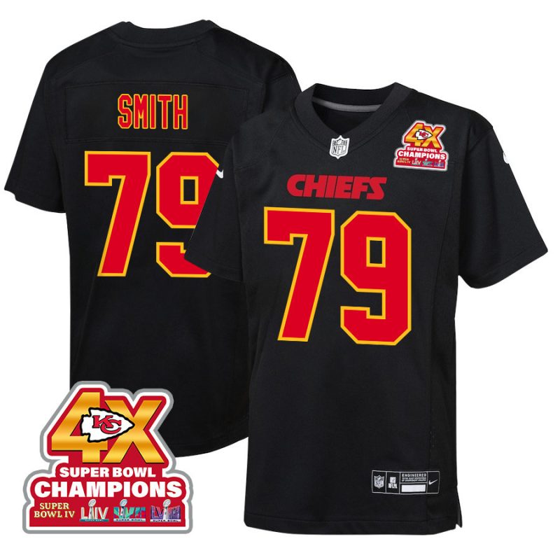 donovan smith 79 kansas city chiefs super bowl lviii champions 4x fashion game youth jersey carbon black