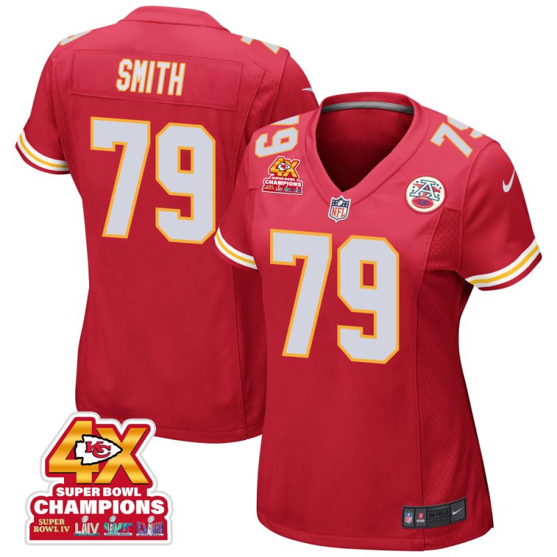 donovan smith 79 kansas city chiefs super bowl lviii champions 4x game women jersey red