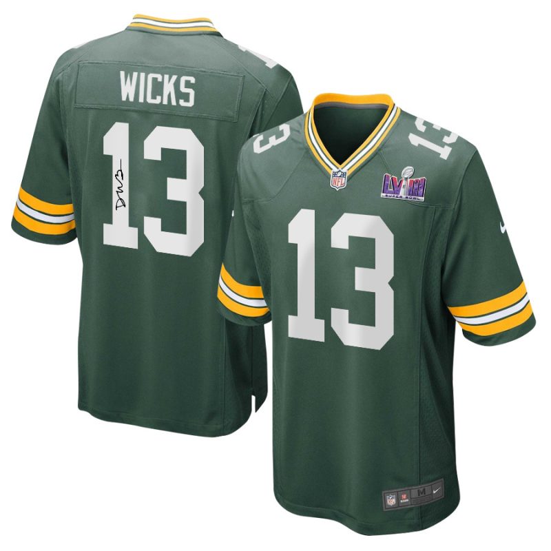 dontayvion wicks 13 signed green bay packers super bowl lviii game men jersey green