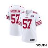 dre greenlaw 57 san francisco 49ers super bowl lviii patch game youth jersey white