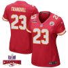 drue tranquill 23 kansas city chiefs super bowl lviii champions 4 stars patch game women jersey red