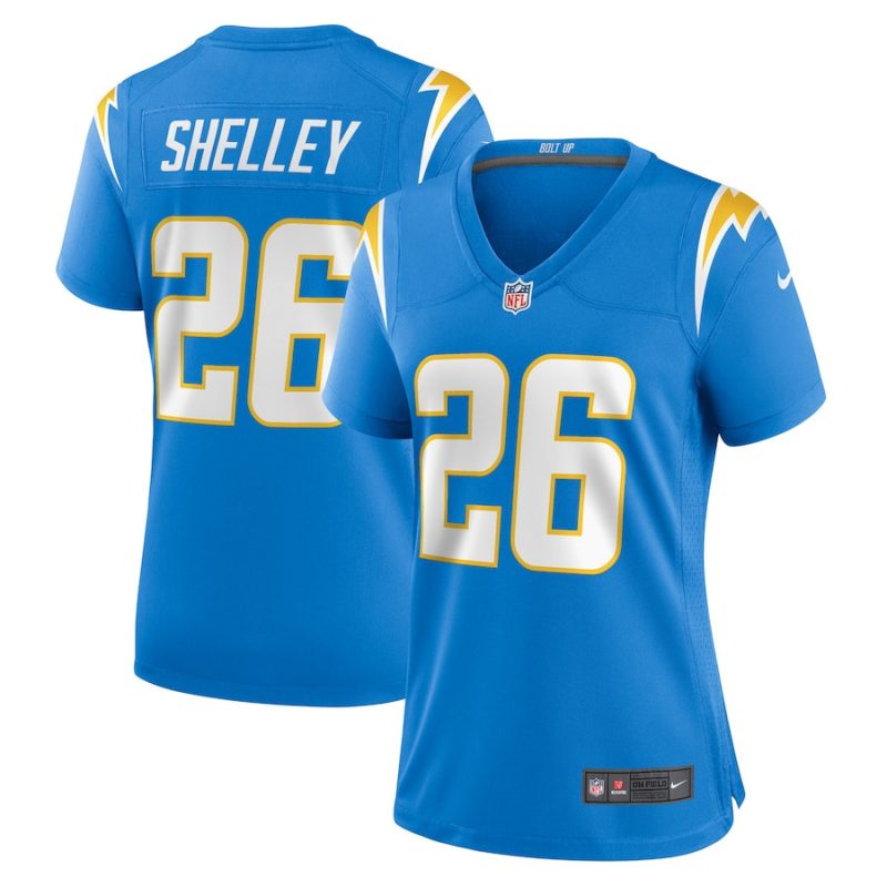 duke shelley 26 los angeles chargers women team game jersey powder blue