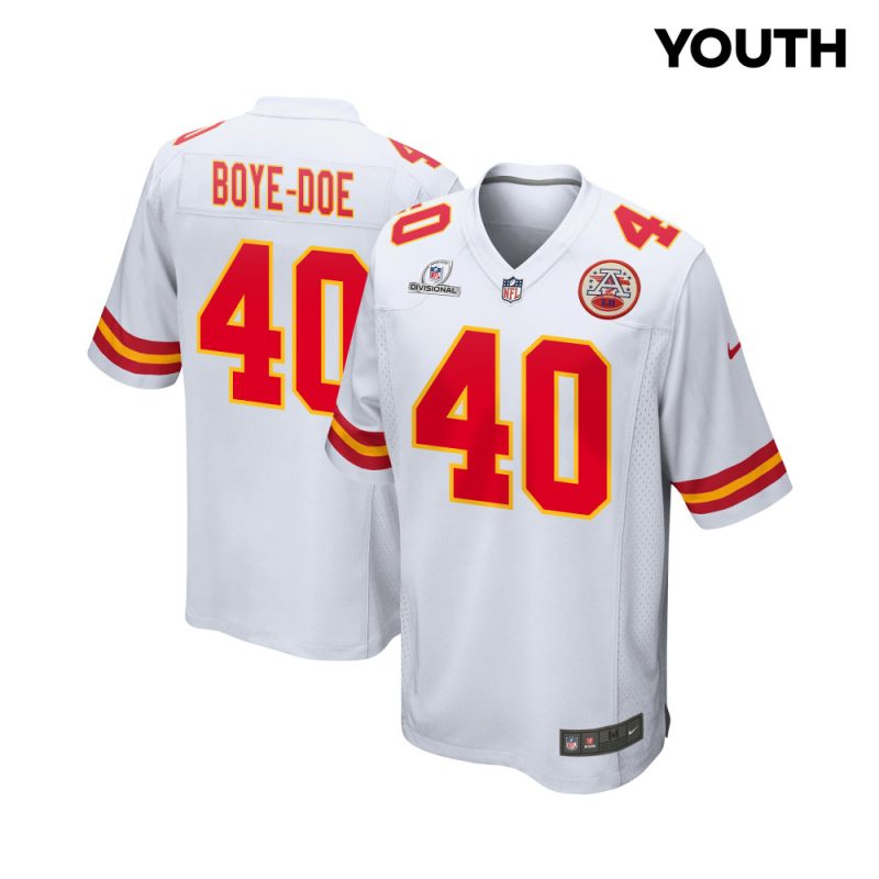 ekow boye doe 40 kansas city chiefs super bowl lviii patch game youth jersey white