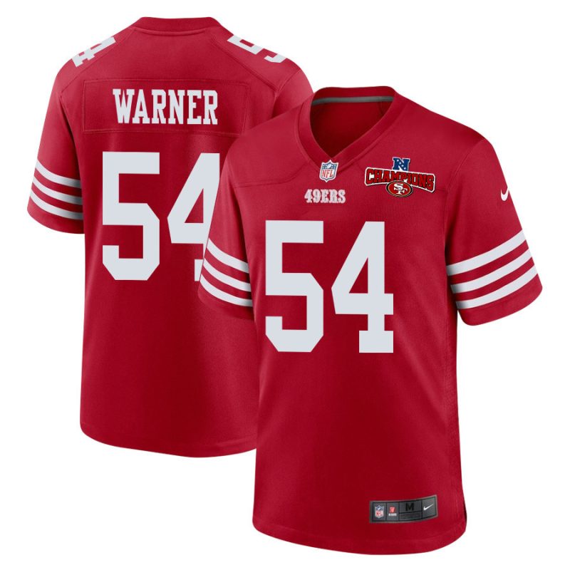 fred warner 54 san francisco 49ers nfc champions patch game men jersey scarlet