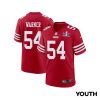 fred warner 54 san francisco 49ers super bowl lviii patch game youth jersey scarlet