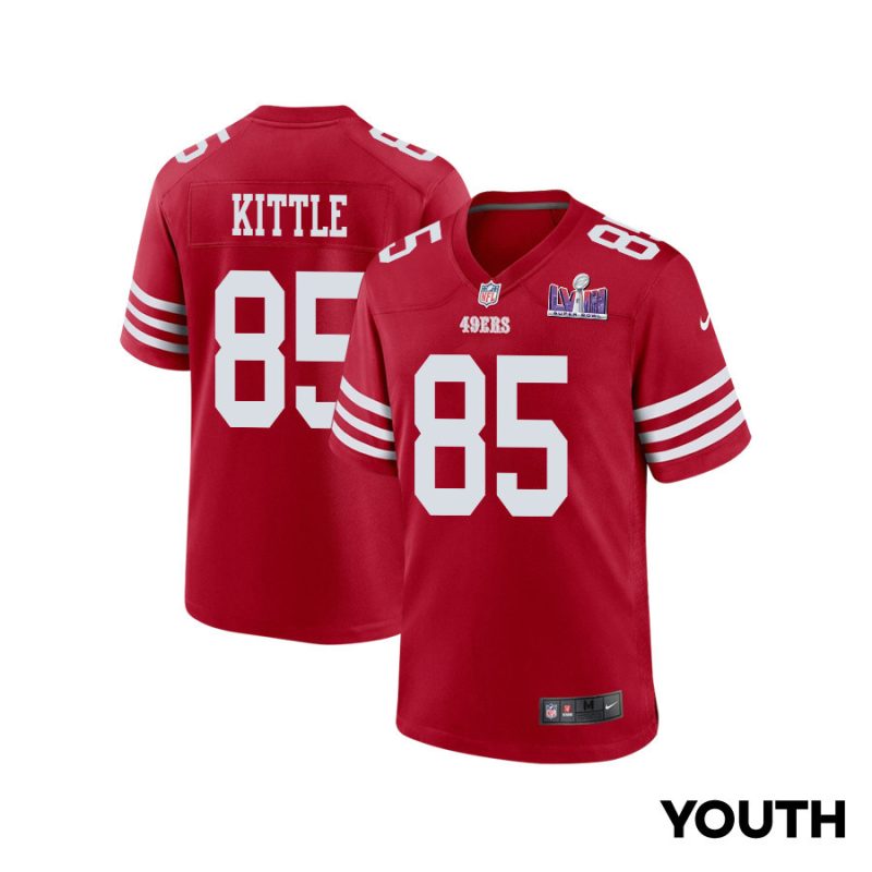 george kittle 85 san francisco 49ers super bowl lviii patch game youth jersey scarlet