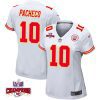 isiah pacheco 10 kansas city chiefs super bowl lviii champions 4 stars patch game women jersey white