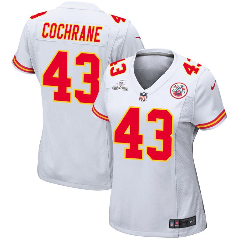 jack cochrane 43 kansas city chiefs super bowl lviii patch game women jersey white