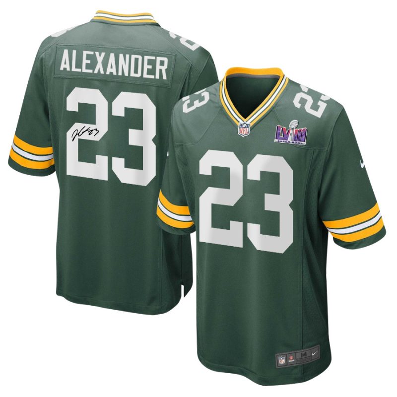 jaire alexander 23 signed green bay packers super bowl lviii game men jersey green