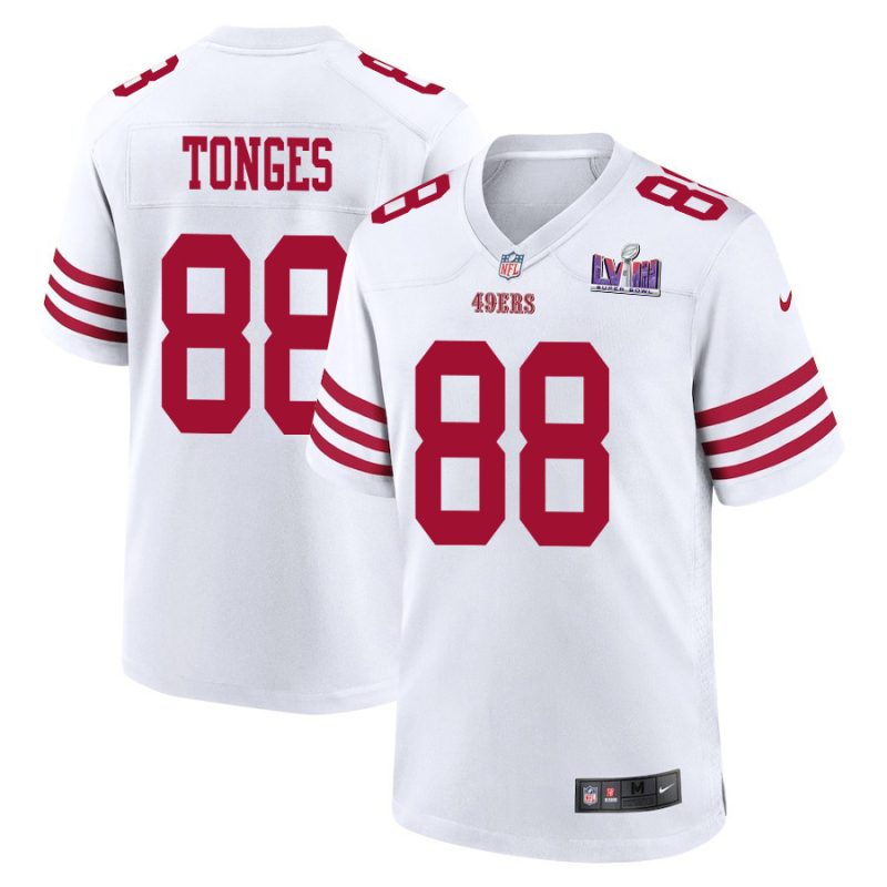 jake tonges 88 san francisco 49ers super bowl lviii patch game men jersey white