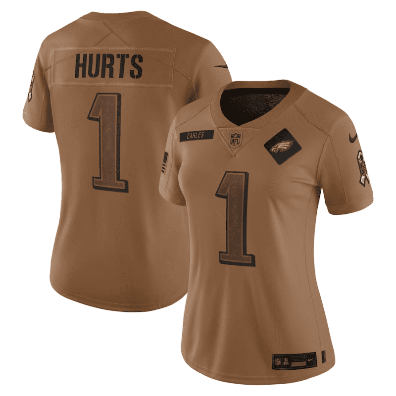 jalen hurts 1 philadelphia eagles 2023 salute to service limited women jersey brown