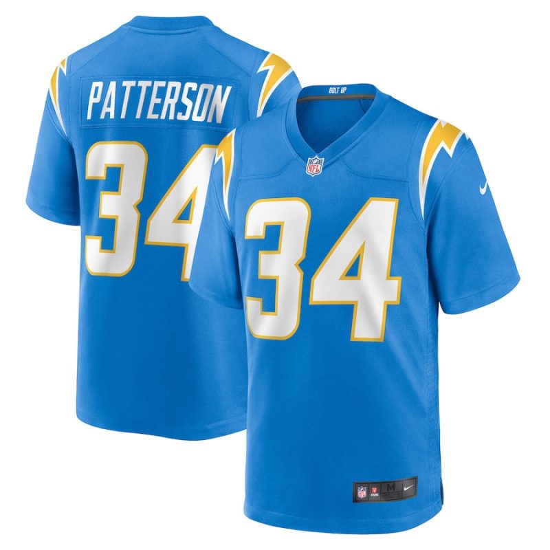 jaret patterson 34 los angeles chargers men team game jersey powder blue