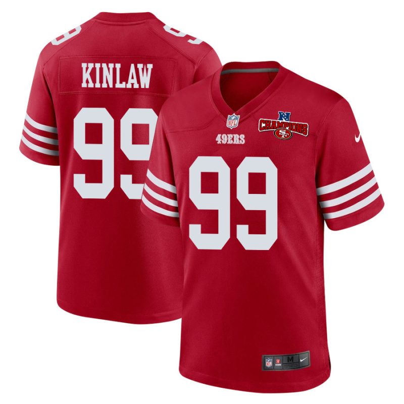 javon kinlaw 99 san francisco 49ers nfc champions patch game men jersey scarlet