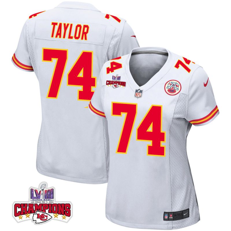 jawaan taylor 74 kansas city chiefs super bowl lviii champions 4 stars patch game women jersey white