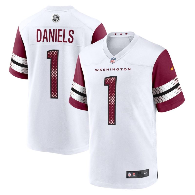 jayden daniels washington commanders 2024 nfl draft first round pick player game jersey white