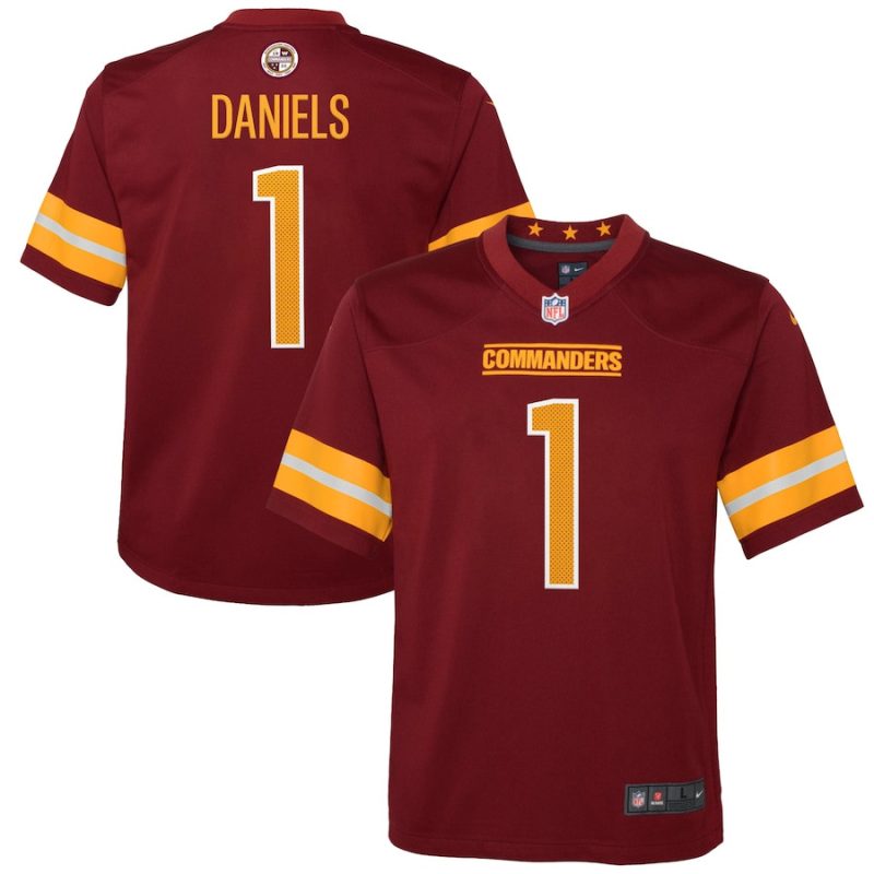 jayden daniels washington commanders 2024 nfl draft first round pick player game youth jersey burgundy