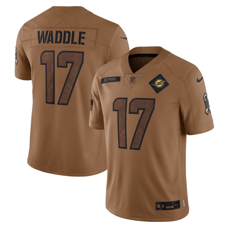 jaylen waddle 17 miami dolphins 2023 salute to service limited jersey brown