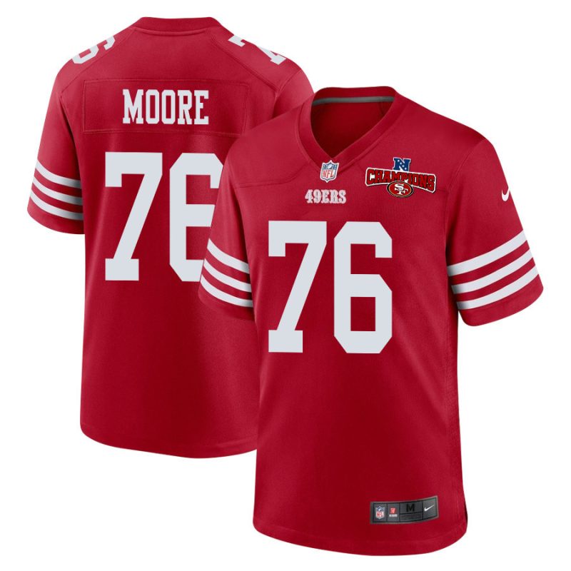 jaylon moore 76 san francisco 49ers nfc champions patch game men jersey scarlet