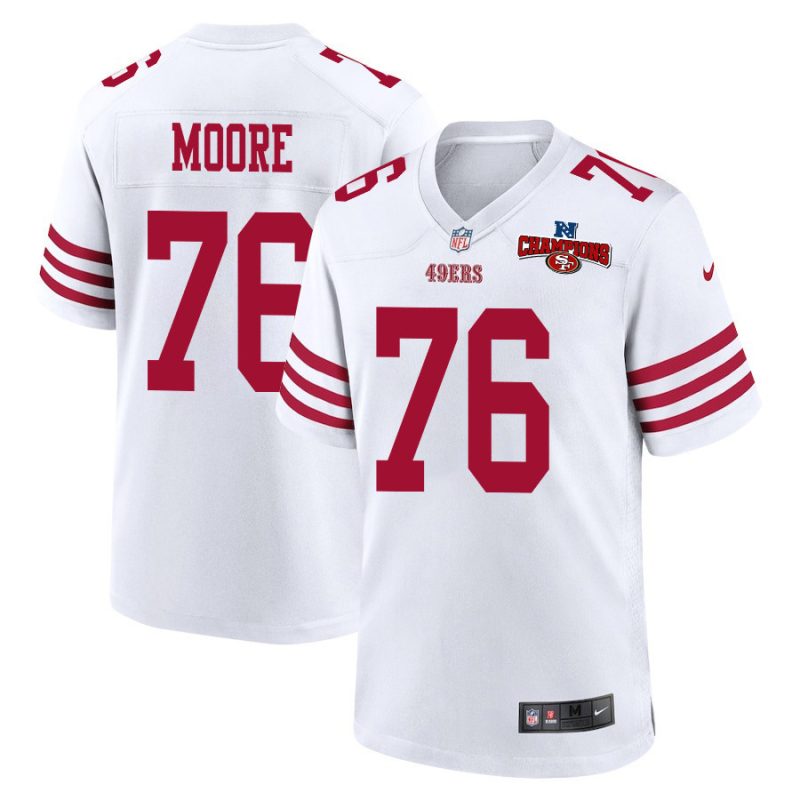 jaylon moore 76 san francisco 49ers nfc champions patch game men jersey white