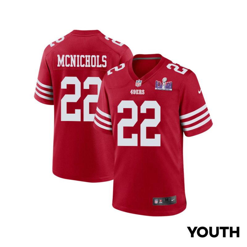 jeremy mcnichols 22 san francisco 49ers super bowl lviii patch game youth jersey scarlet