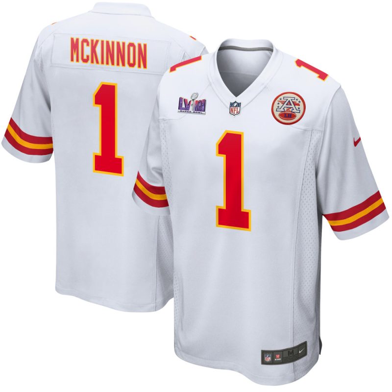 jerick mckinnon 1 kansas city chiefs super bowl lviii patch game men jersey white